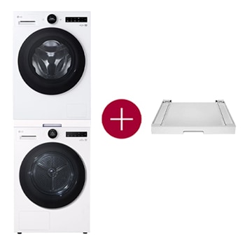 LG 9kg Wasmachine F4WX809Y + 9kg Warmtepompdroger RT90X8 + Tussenstuk Wasmachine/Droger Wit DK2W, F4WX809Y.DK2W001