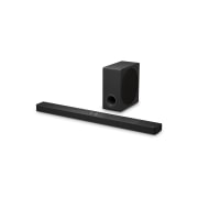 Aanzicht vanuit een hoek van LG Soundbar S90TY en subwoofer 