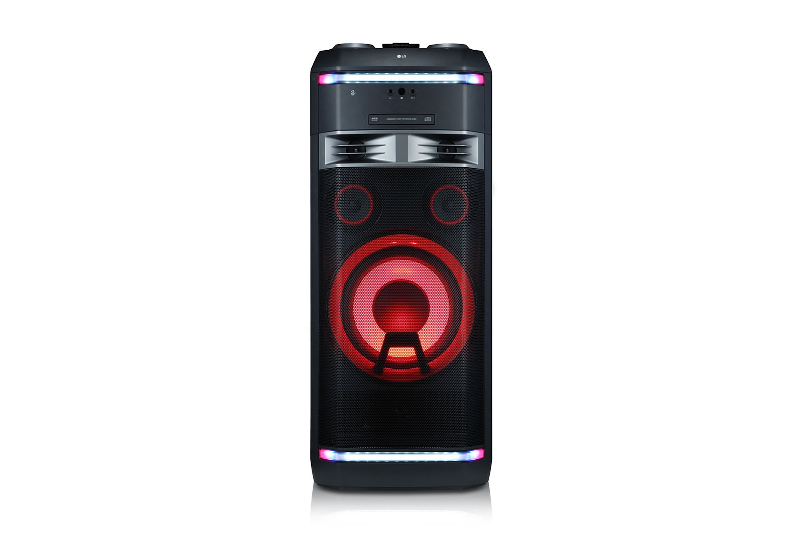Vooraanzicht van 1800 Watt portable party speaker | Meerkleurige feestverlichting | Party Accelerator-controller | Karaoke OK99