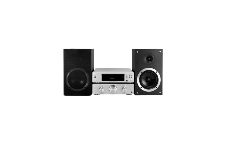 Vooraanzicht van Micro DVD System met 100W vermogen, compatibel met iPhone/iPod, USB Direct Recording, Portable in en HDMI out. TB106