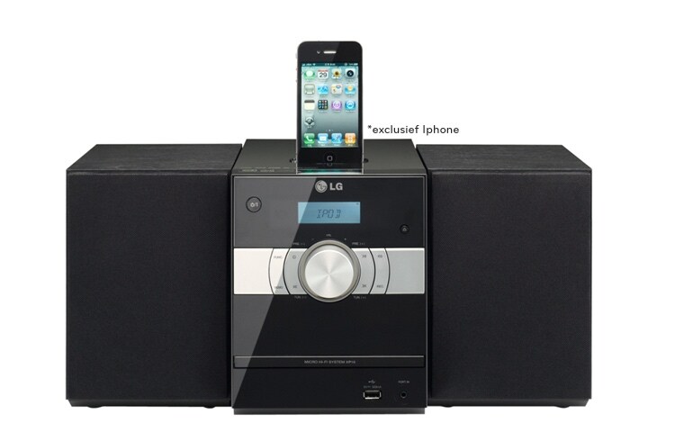 Vooraanzicht van Micro CD System met 10W vermogen, iPhone/iPod Direct Docking, USB Direct Recording en Portable in XP16