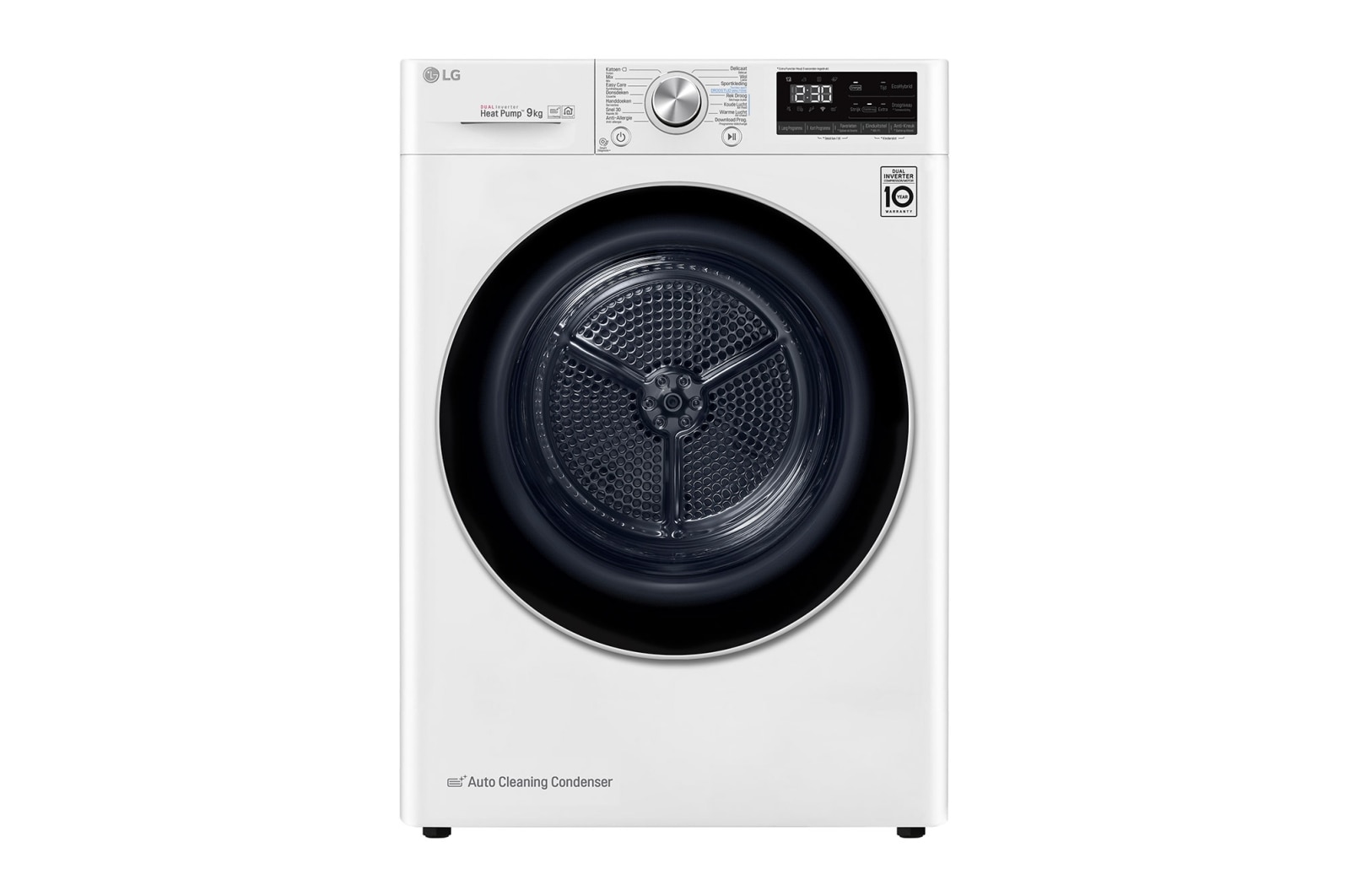 Vooraanzicht van Supersnel of superzuinig | Dual Inverter Heat Pump™ | A&#43;&#43;&#43; | 9 kg | Auto Cleaning Condensor | ThinQ™ RC90V9AV3Q