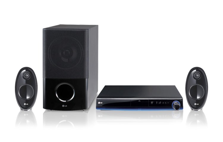 Vooraanzicht van 2.1 Blu-Ray Home Theater systeem met YouTube, BD-live, Simplink en Full HD up-scaling voor DVD&#39;s HB354BS