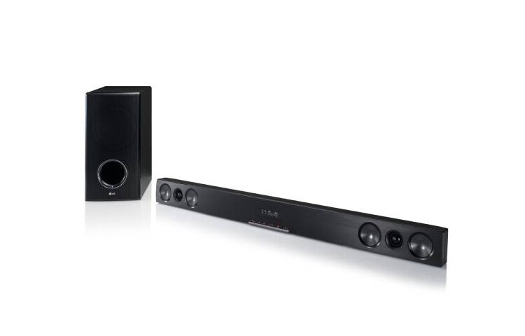 LG Speaker Bar met 280W vermogen (2.1Ch), Wall-mount, Wireless Active Subwoofer, externe HDD Playback en USB Plus, HLS36W