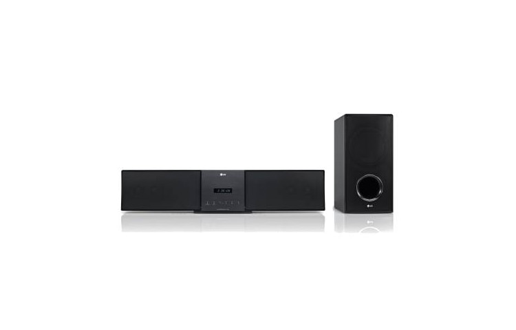 Vooraanzicht van DVD Soundbar met 300W vermogen (2.1Ch), Wall-mount, Wireless Subwoofer, 1080P Full HD up-scaling en USB Direct Recording HLT35W