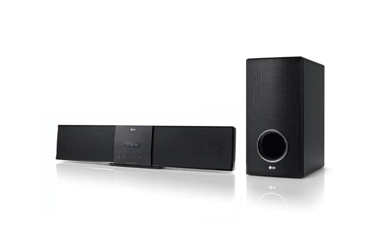 LG DVD Soundbar met 300W vermogen (2.1Ch), Wall-mount, Wireless Subwoofer, 1080P Full HD up-scaling en USB Direct Recording, HLT35W