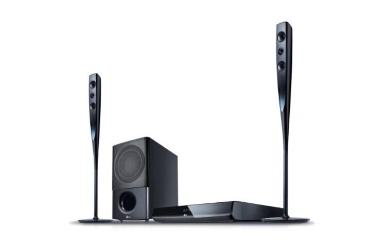 Vooraanzicht van DVD Home Theater System met Champaign Glass Speaker Design, 1080p Full HD Up-scaling, iPhone Playback, USB Recording HT564DG