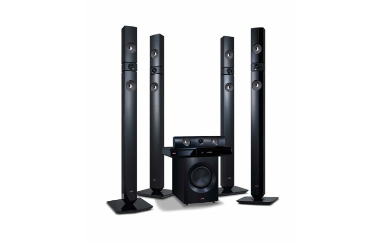 Vooraanzicht van 5.1ch Smart 3D Blu-ray home cinema system | 1200W | LG Smart | Wif-Fi built-in | Smart Share | DLNA | DIVX HD HX573