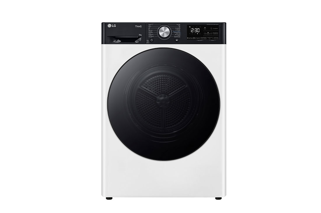 Voorkant van 9kg DUAL Inverter Warmtepomp Droger Wit | Eco Hybrid™ | Allergy Care™ | Auto Cleaning Condenser - RH90V9LVEN