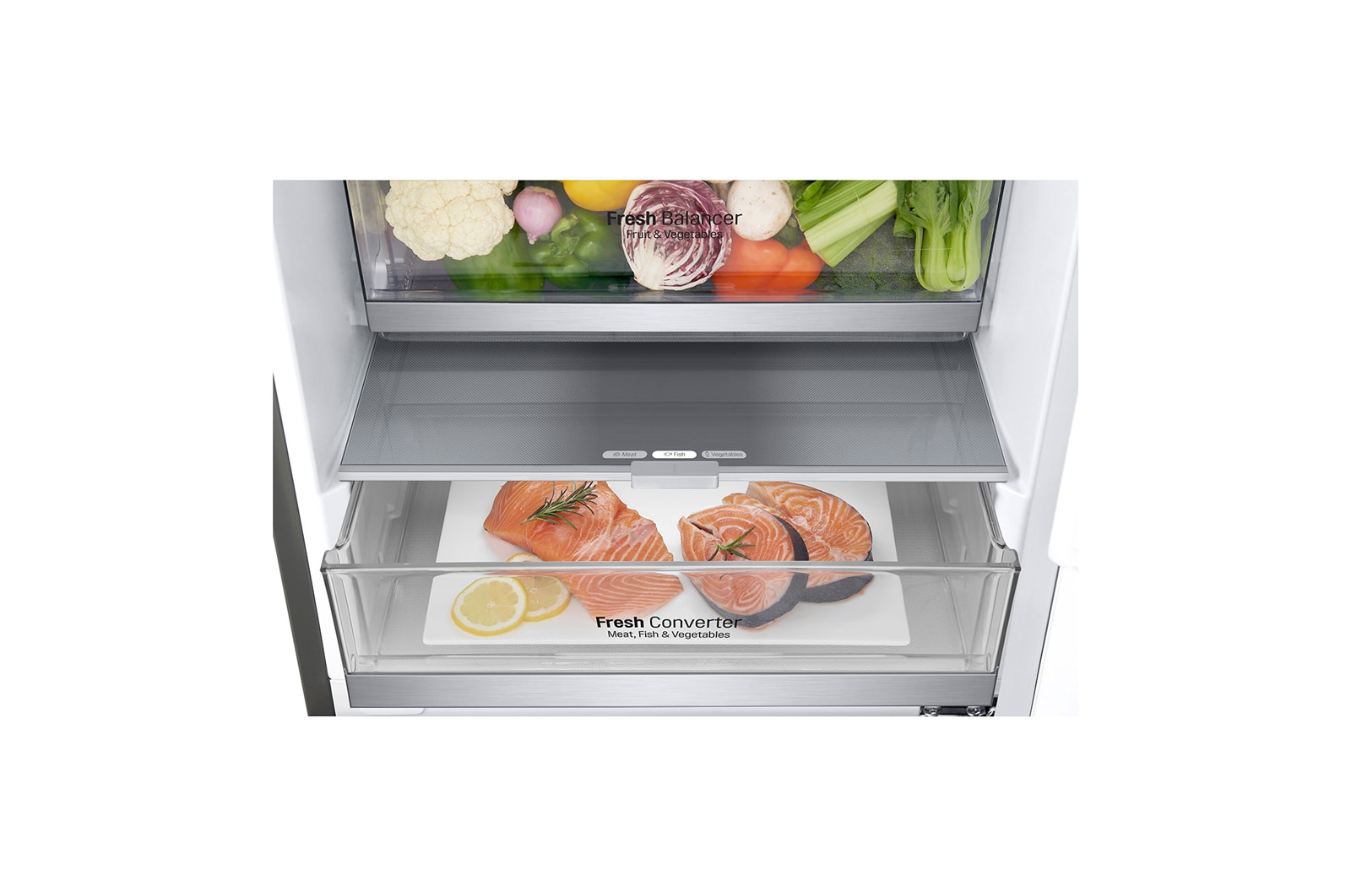 LG 384L inhoud | C | DoorCooling+™ | FreshBalancer™ | FRESHConverter™ | Total No Frost | Smart Inverter Compressor, GBB72PZVCN1