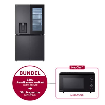 Voorkant van 638L Amerikaanse koelkast Zwart | InstaView™ | DoorCooling+™ | Craft Ice™ - GMG960EVEE