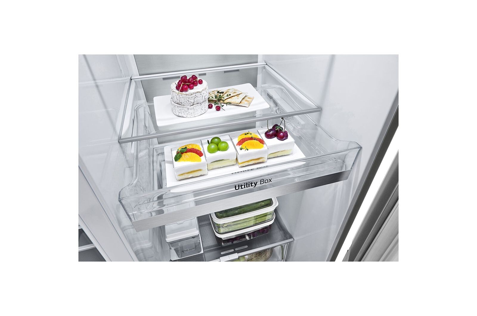 LG 635L inhoud | DoorCooling+™ | Moist Balance Crisper | Fresh Balancer™ | Water- en ijsdispenser met UVnano™ | Total No Frost | Inverter Linear Compressor, GSLV91MBAC