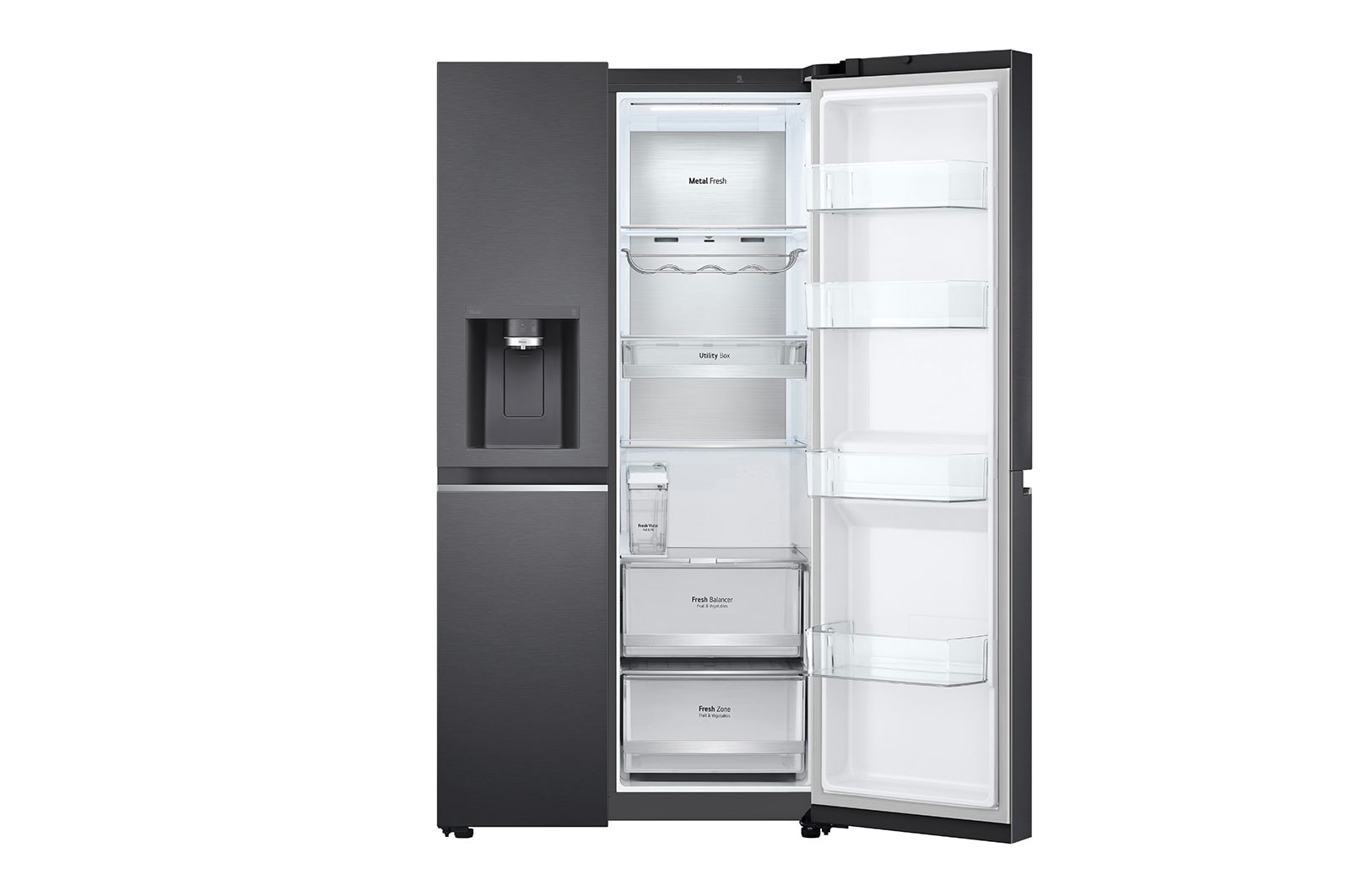 LG 635L inhoud | DoorCooling+™ | Moist Balance Crisper | Fresh Balancer™ | Water- en ijsdispenser met UVnano™ | Total No Frost | Inverter Linear Compressor, GSLV91MCAD