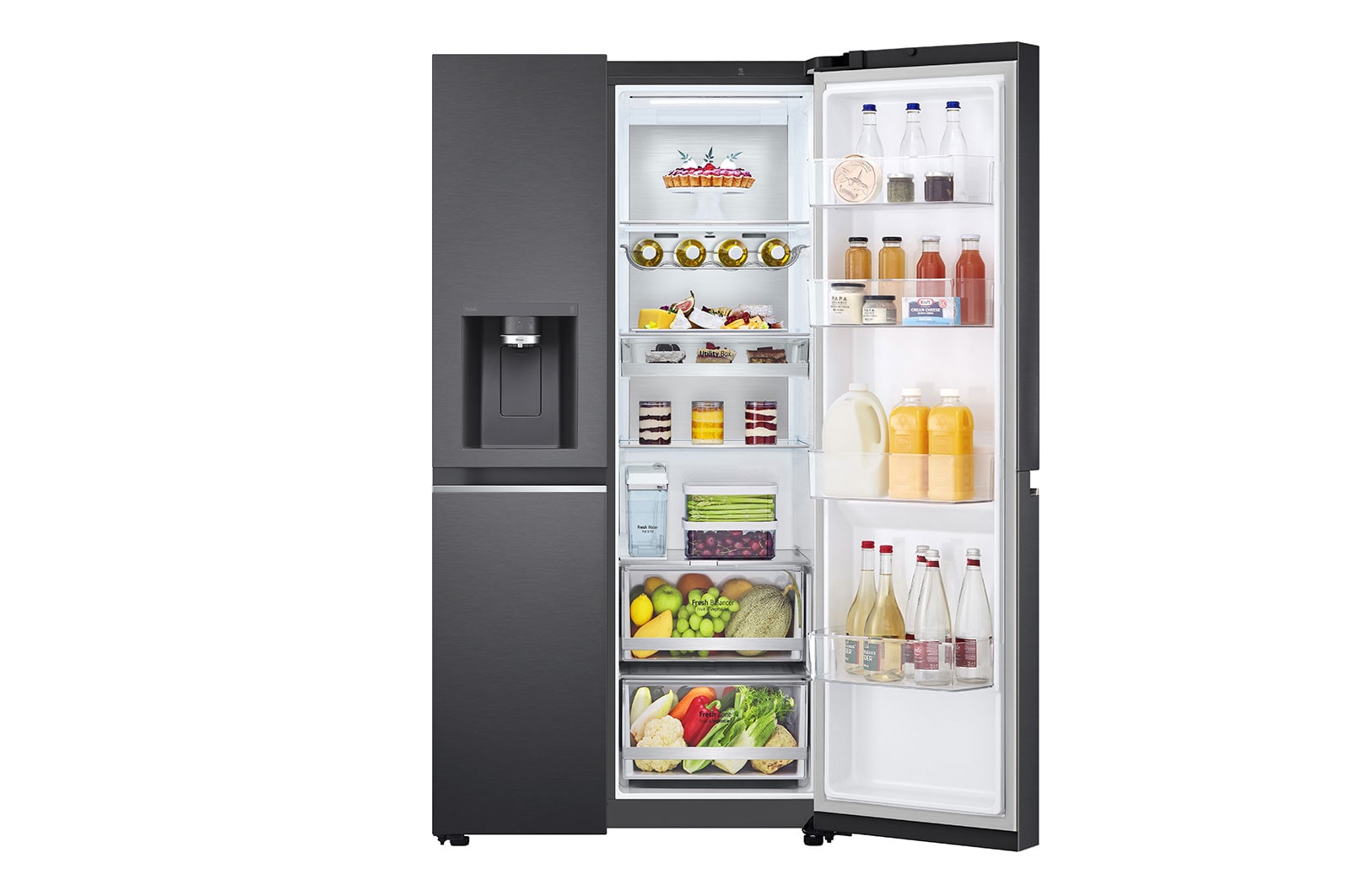 LG 635L inhoud | DoorCooling+™ | Moist Balance Crisper | Fresh Balancer™ | Water- en ijsdispenser met UVnano™ | Total No Frost | Inverter Linear Compressor, GSLV91MCAD