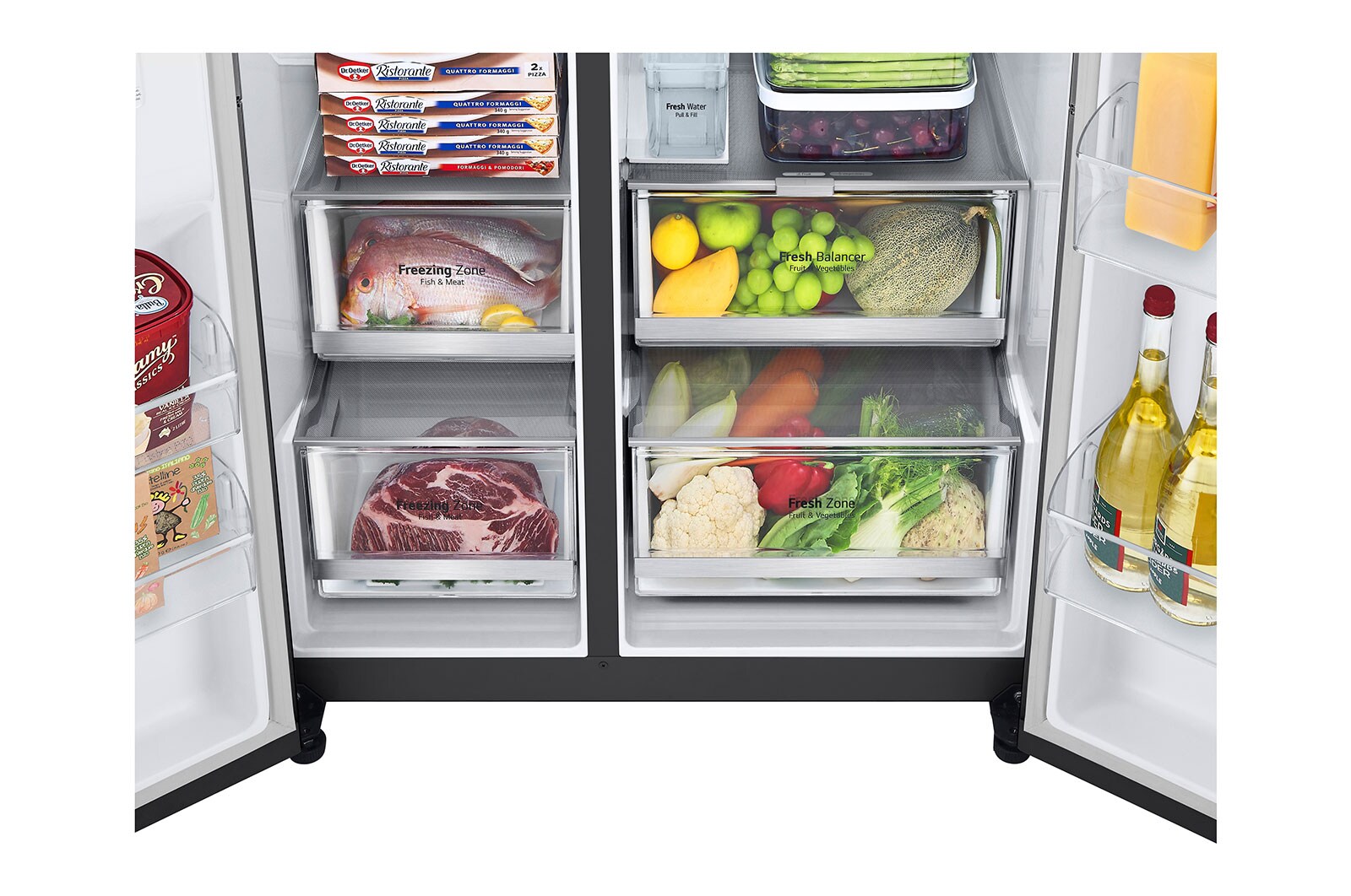 LG 635L inhoud | DoorCooling+™ | Moist Balance Crisper | Fresh Balancer™ | Water- en ijsdispenser met UVnano™ | Total No Frost | Inverter Linear Compressor, GSLV91MCAD