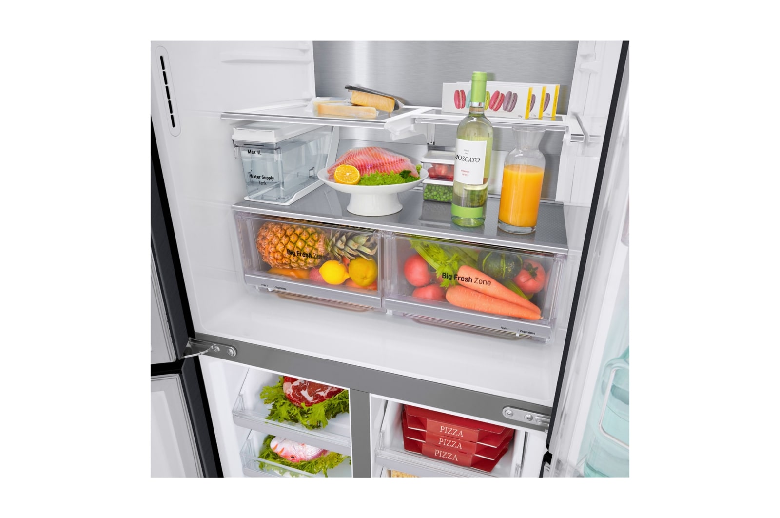 LG 508L inhoud | InstaView™ Door-in-Door™  | DoorCooling+™ | Water- en ijsdispenser met UVnano™ | Inverter Linear Compressor, GMX844MCBF