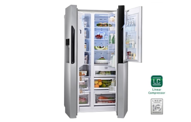 LG Altijd zuinig A++, Extra koel - en vriesruimte, Beste koelprestatie, Total no Frost, Langdurige versheid - V Fresh, 10 jaar garantie op de linear compressor, GS9366NECZ