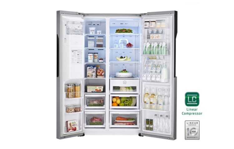 LG Altijd zuinig A++, Extra koel - en vriesruimte, Beste koelprestatie, Total no Frost, Langdurige versheid - V Fresh, 10 jaar garantie op de linear compressor, GS9366NECZ