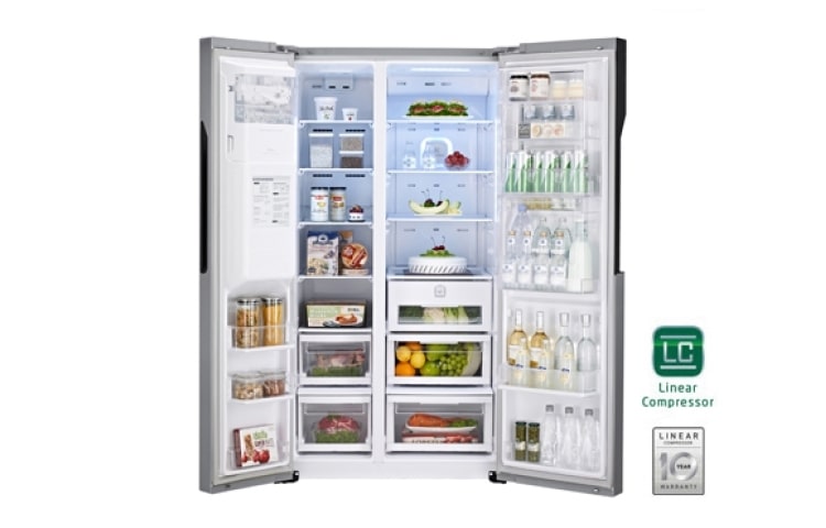 LG Altijd zuinig, Extra koel - en vriesruimte, Beste koelprestatie, Total no Frost, Langdurige versheid - 10 jaar garantie op de linear compressor, GS9367NSBV