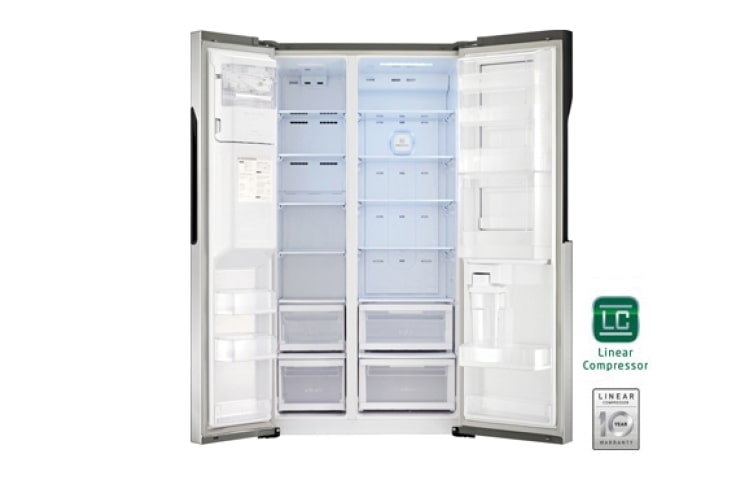 LG Altijd zuinig, Extra koel - en vriesruimte, Beste koelprestatie, Total no Frost, Langdurige versheid - 10 jaar garantie op de linear compressor, GS9367NSBV