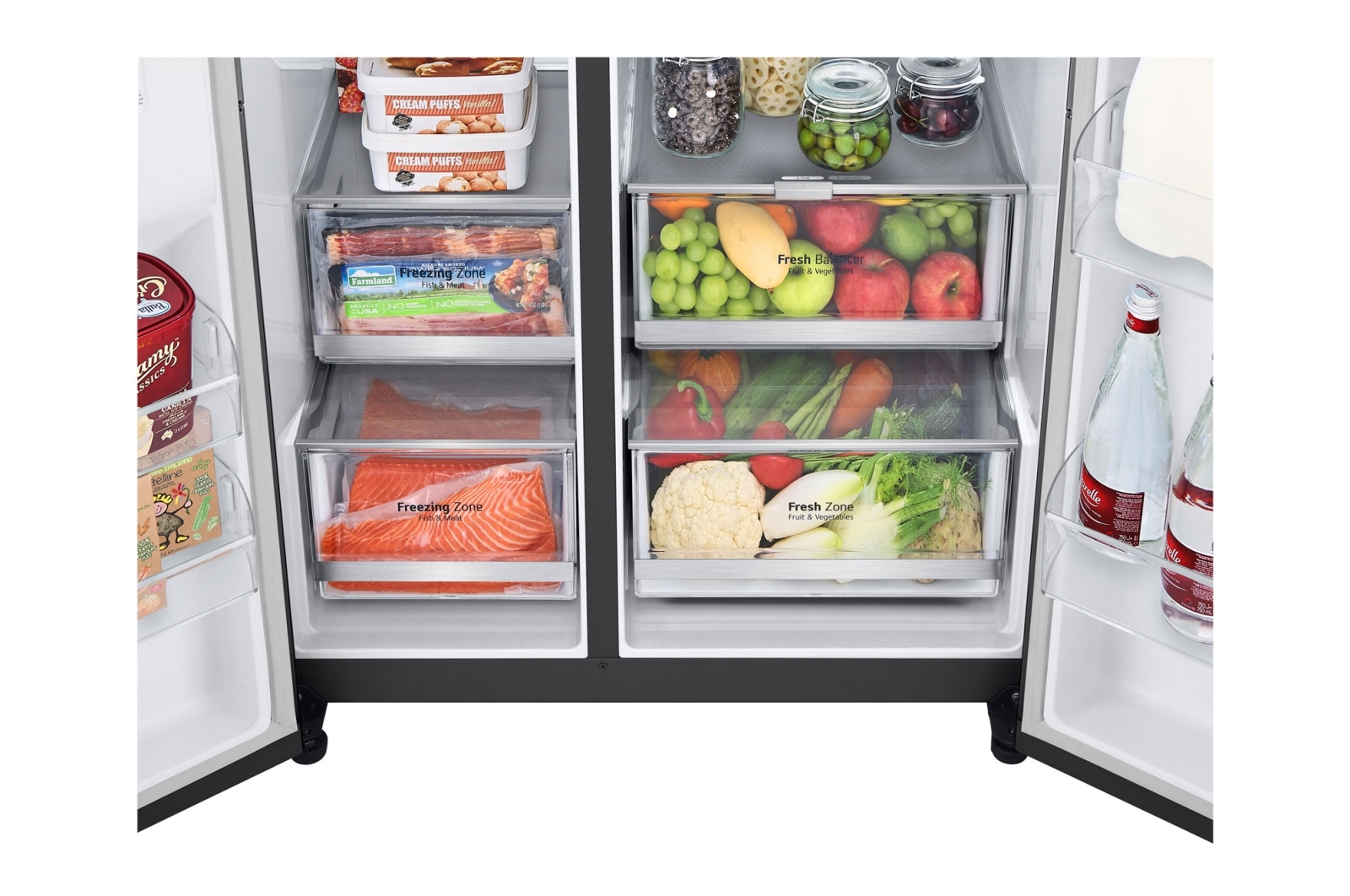LG 635L inhoud | Door-in-Door™ | DoorCooling+™ | Water- en ijsdispenser met UVnano™ | Total No Frost | Inverter Linear Compressor, GSJV90MCAE