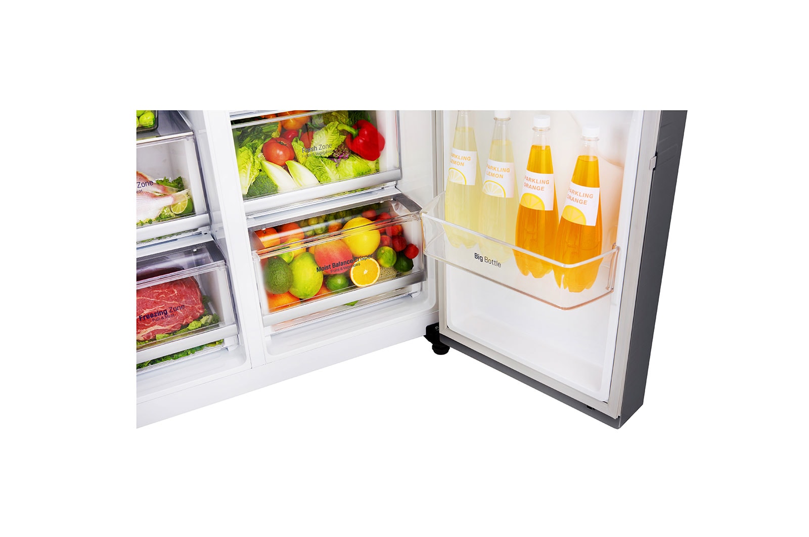 LG 625L inhoud | Water- en ijsdispenser | Moist Balance Crisper™ | Total No Frost | Inverter Linear Compressor, GSL760PZUZ