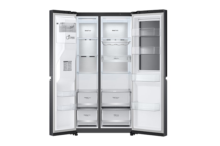 LG Side-by-Side Kühlschrank mit InstaView Door-in-Door® (E, 635L, 179cm hoch) mit Eis-, Crushed Ice- und Wasserspender & Festwasseranschluss | GSXV90MCAE, GSXV90MCAE