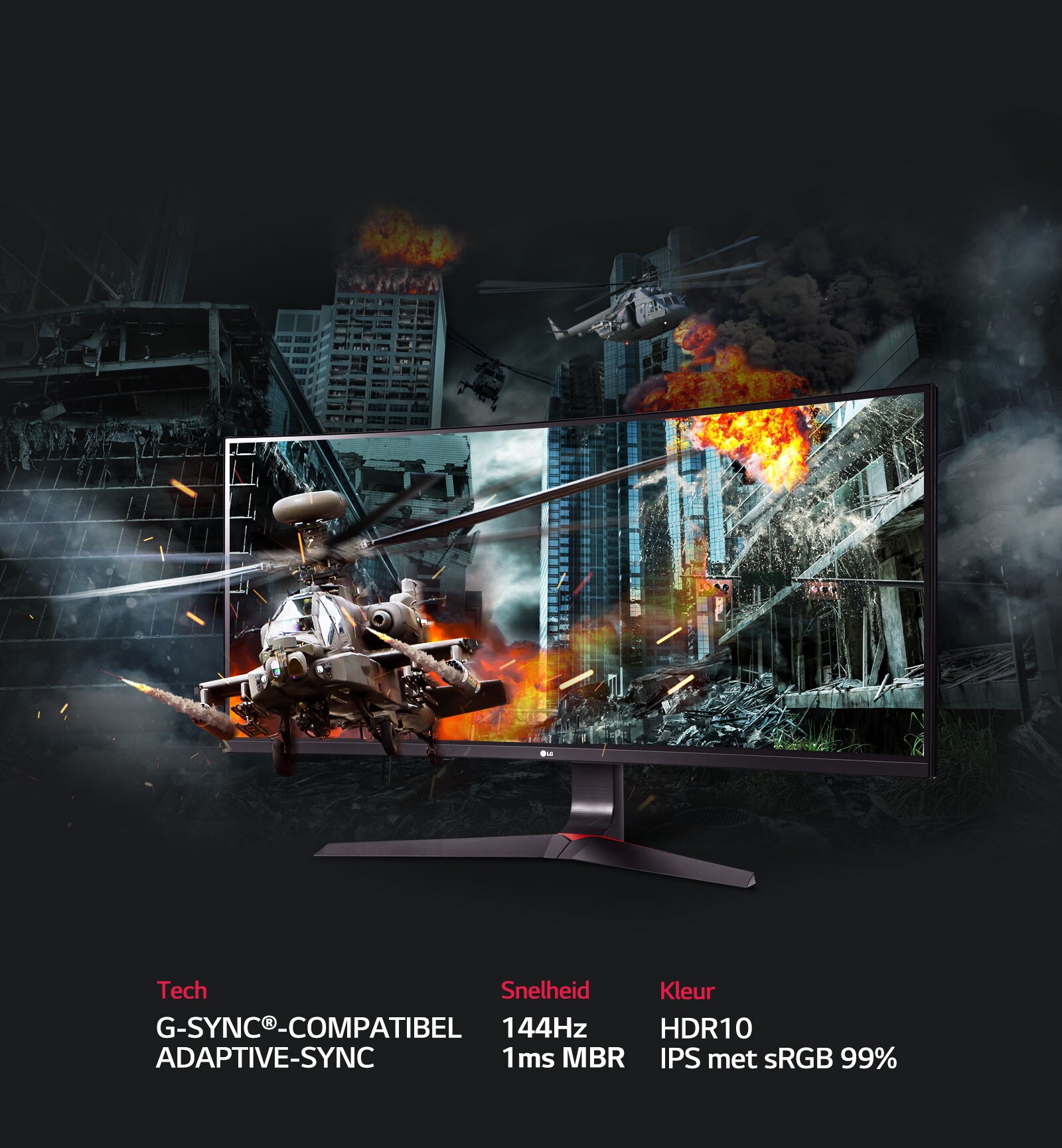 34”UltraGear G-Sync compatible gaming monitor met 144Hz en 1 ms