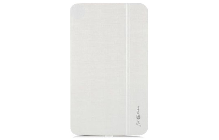 Vooraanzicht van Direct toegang tot het scherm: Bij openen of sluiten v/d cover, GPad gaat automatisch Aan/Uit. | Standaard : QuickPad™ maakt het mogelijk deze verticaal te plaatsen. G Pad 8.3 Book Cover Wit