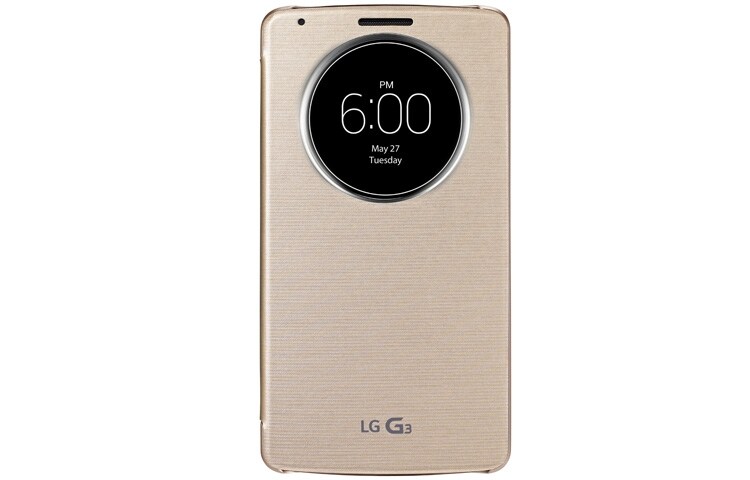 Vooraanzicht van De G3 brengt de 6 Apps die je het meeste gebruikt samen in een handige cirkel. Zo vind je ze makkelijk en snel. G3 Quick Circle Case Goud