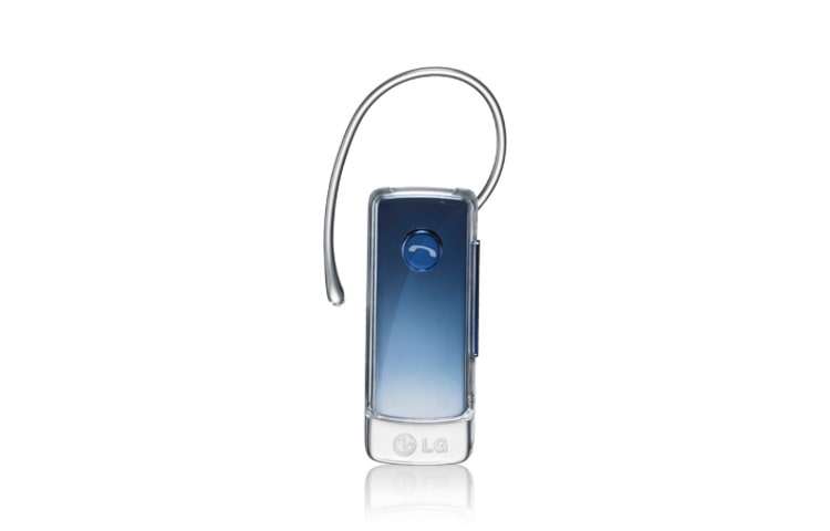Vooraanzicht van LG Bluetooth-headset met slank ontwerp en transparante body HBM-580