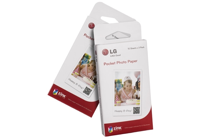 Vooraanzicht van ZINK (Zero Ink-) Papier | 10 Sheets x 3 Pack | Afdrukken zonder inktpatroon | Print visitekaartjes voorzien van QR code PS2203 Pocket Photo Paper