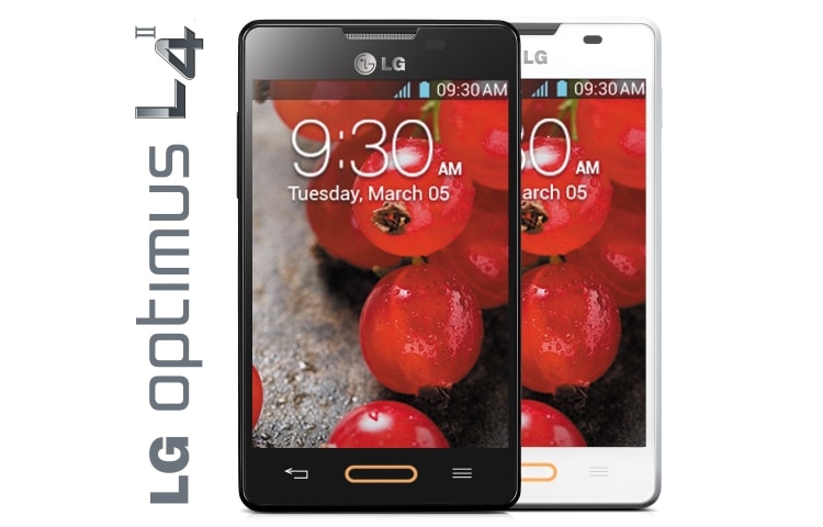 Vooraanzicht van 3.8&#34; inch display | Android Jelly Bean | Bluetooth, Wi-Fi en batterij voor langdurig gebruiksplezier E440-Optimus-L4-II
