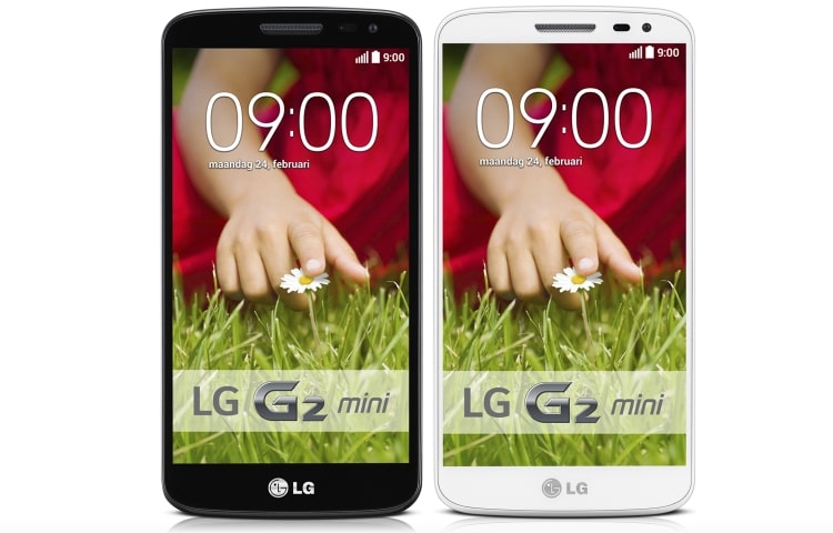 Vooraanzicht van De LG G2 Mini is klein en fijn. Al je tweets, apps en posts passen prima in je achterzak. Lekker handzaam dus, maar dan wel met een flink scherm. En de batterij: die gaat extra lang mee!  G2 Mini (D620)
