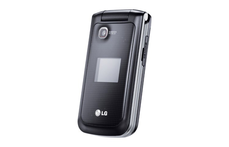 Vooraanzicht van Een colourfull clamshell telefoon met superhandig extern display. Verkrijgbaar in de kleuren zwart en roze GB220