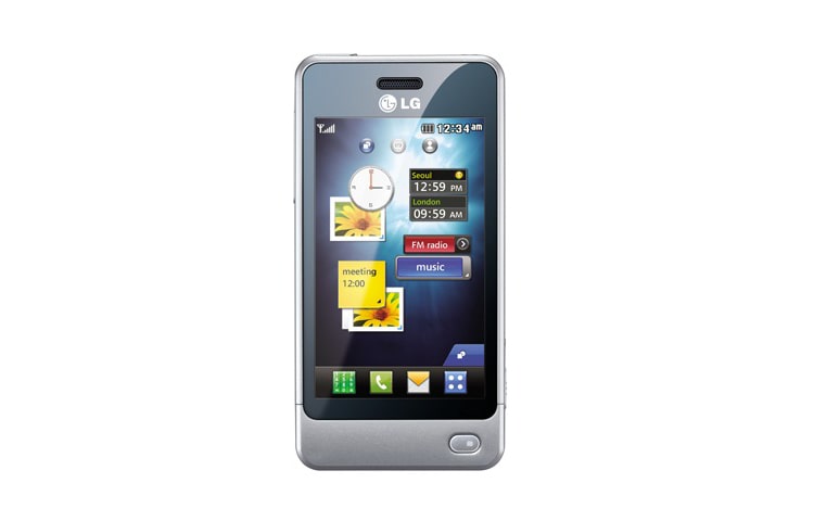Vooraanzicht van GD510 Compacte mobiele full touchscreen telefoon. GD510