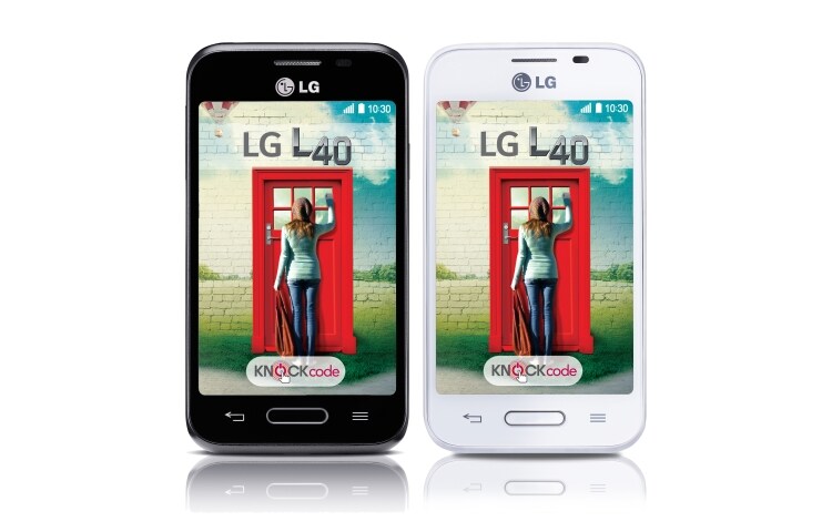 Vooraanzicht van De LG L40 is de ideale instap-smartphone voor de no-nonsense beller; de snelste in zijn soort! Met de krachtige 1.2 GHz dualcoreprocessor open je apps en programma’s razendsnel, terwijl het 3,5 inch IPS-scherm scherp beeld levert. L40 (D160)