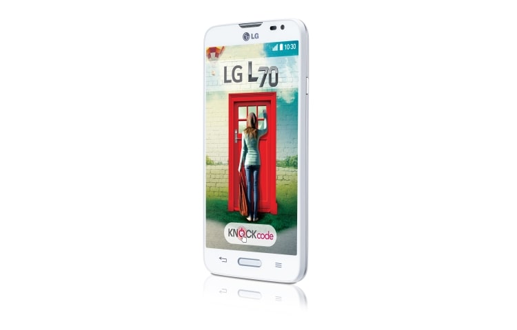 LG De LG L70 heeft alles wat je van een complete smartphone mag verwachten, en meer. Dankzij het grote 4,5 inch IPS-scherm blijft alles overzichtelijk. Dit model beschikt ook over KnockCode, waarmee je het toestel met een eenvoudig vingerpatroon ontwaakt., L70 (D320N)