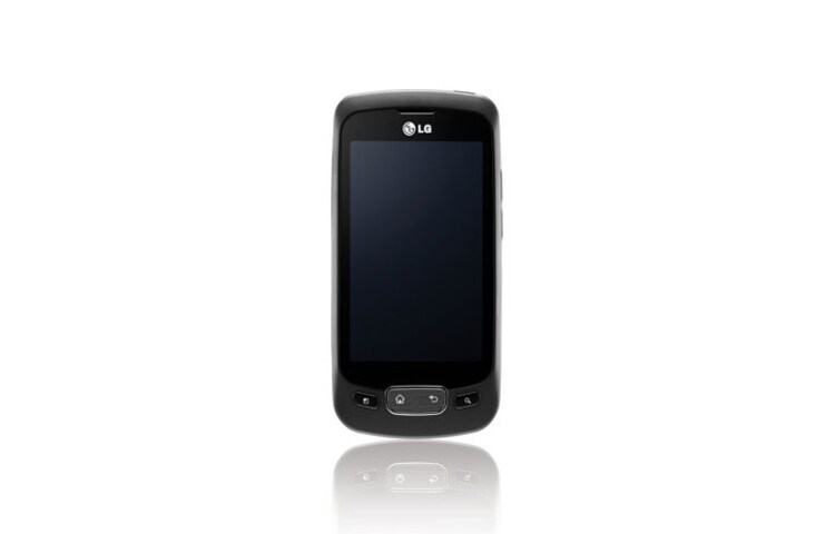 Vooraanzicht van LG Optimus One levert een winnende mix van optimale prestaties, het nieuwste in Google Mobile Technology en een stijlvol design. P500-Optimus-one