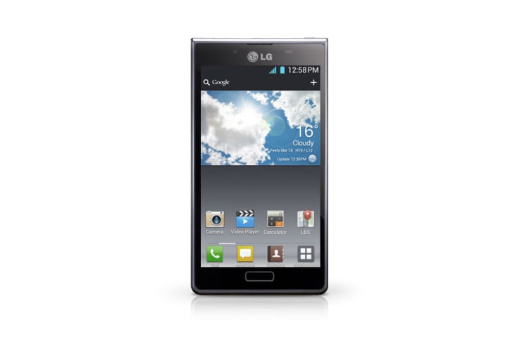 Vooraanzicht van Optimus L7 Smartphone, Voor haarscherpe en snelle beeldweergaves! Beschikbaar in Zwart en Wit P700-Optimus-L7