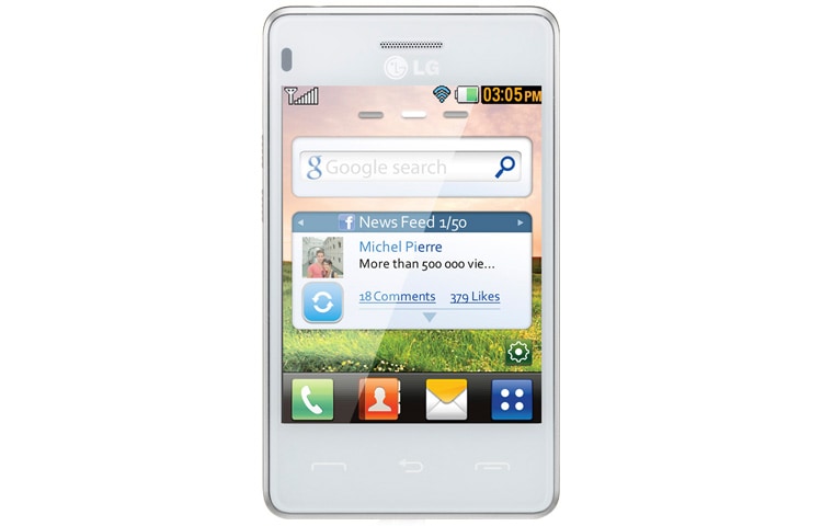 LG T385 met 2.0 MP camera, FM-radio, microSD geheugenkaart-slot (tot 16gb) Wi-fi, Bluetooth , Alarm clock, Stopwatch, Calendar, Calculator, T385