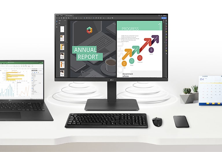 Deze monitor heeft ingebouwde 2W-stereoluidsprekers.