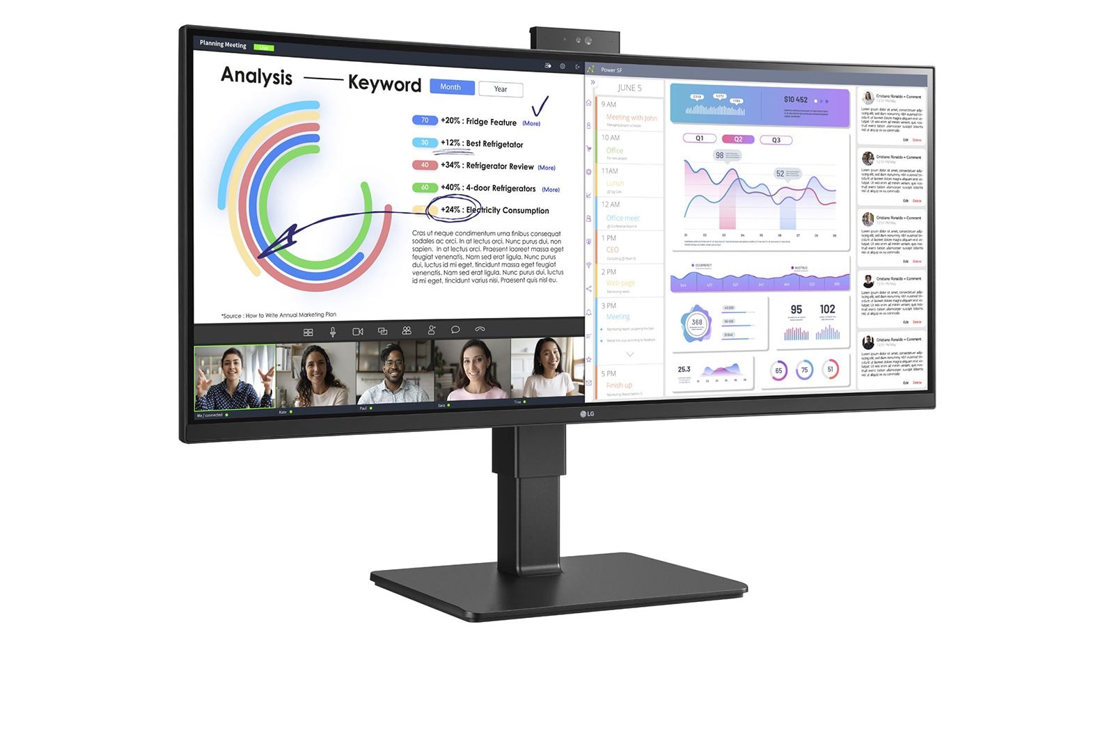 LG 34" LG UltraWide™ WQHD IPS monitor met ingebouwde webcam en microfoon, 34BQ77QC-B