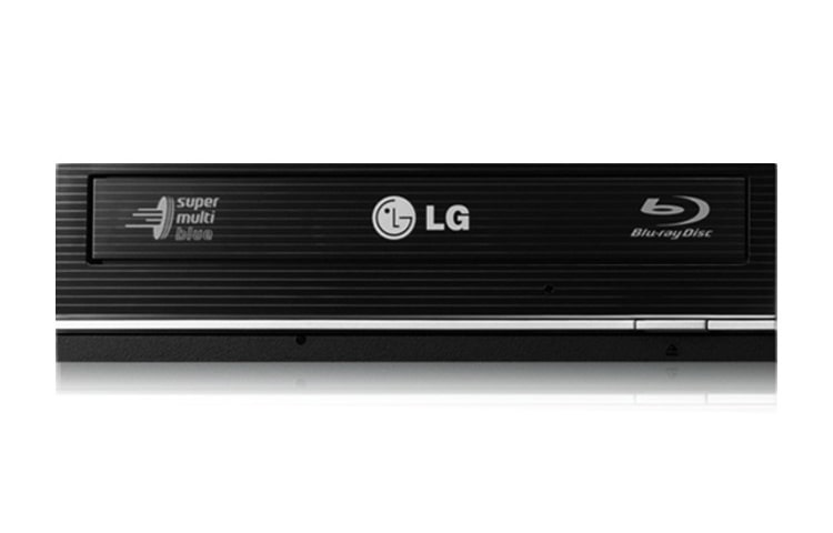 Vooraanzicht van Interne Blu-ray Disc Rewriter &amp; DVD-ROM Rewriter met Serial ATA en Lightscribe disc labeling. BH08LS20