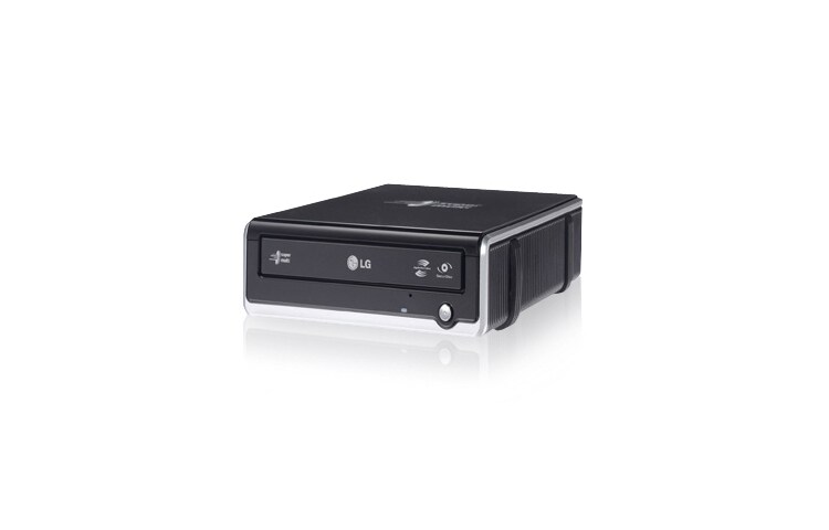 Vooraanzicht van Externe DVD-rewriter met USB 2.0-aansluiting, 20x DVD&#43;/-R Writing Speed. GE20NU10