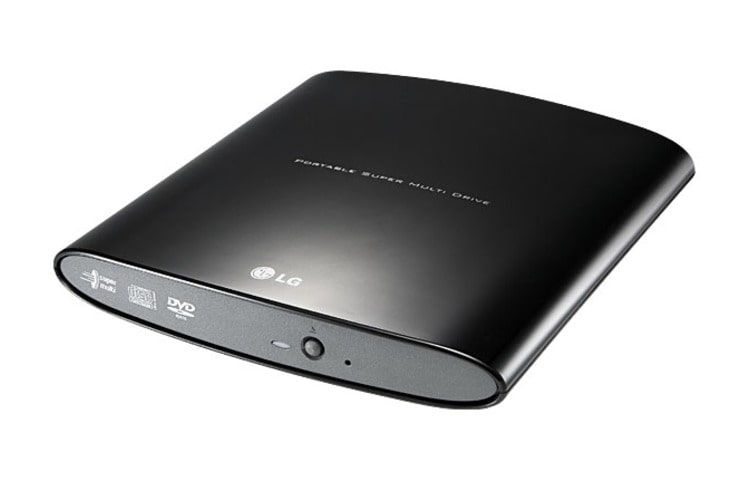 Vooraanzicht van Slanke externe DVD-rewriter Super-Multi drive met USB2.0 en Lightscribe. GP08LU20