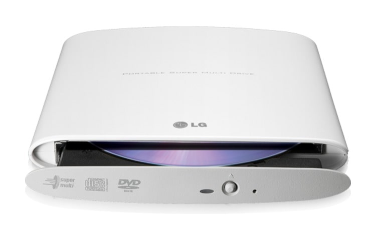 Vooraanzicht van Slanke externe DVD-rewriter Super-Multi drive met USB2.0. GP08NU20