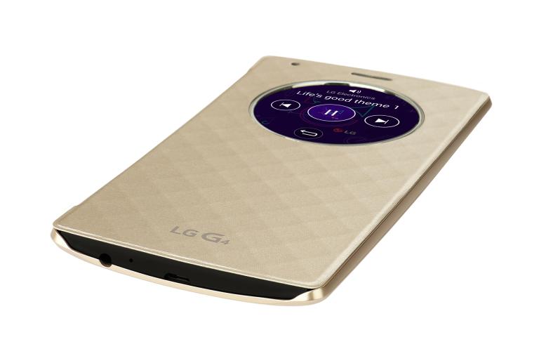 LG De LG G4 brengt Apps die je het meeste gebruikt samen in een handige cirkel. Zo vind je ze makkelijk en snel., G4 Quick Circle Case Gold