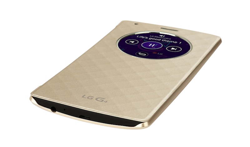 LG De LG G4 brengt Apps die je het meeste gebruikt samen in een handige cirkel. Zo vind je ze makkelijk en snel., G4 Quick Circle Case Gold