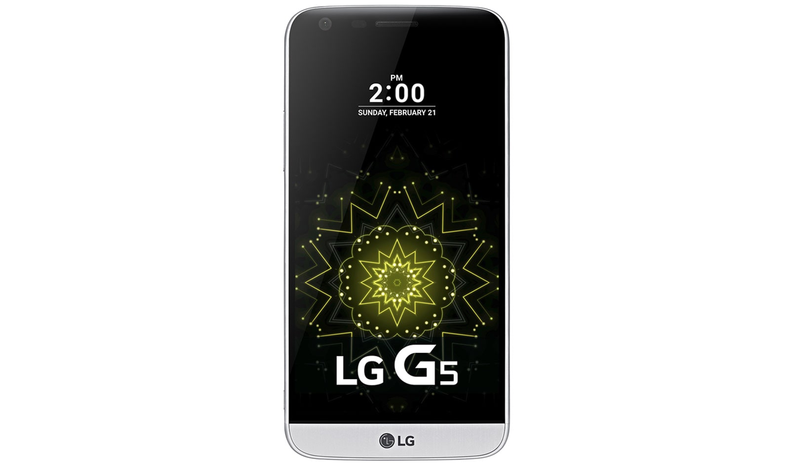 Vooraanzicht van De LG G5 heeft een geheel nieuw metalen design en is modulair opgebouwd. Hiermee kan je de G5 uitbreiden met zogeheten LG Friends om nog meer uit je smartphone te halen. G5 H850 Silver